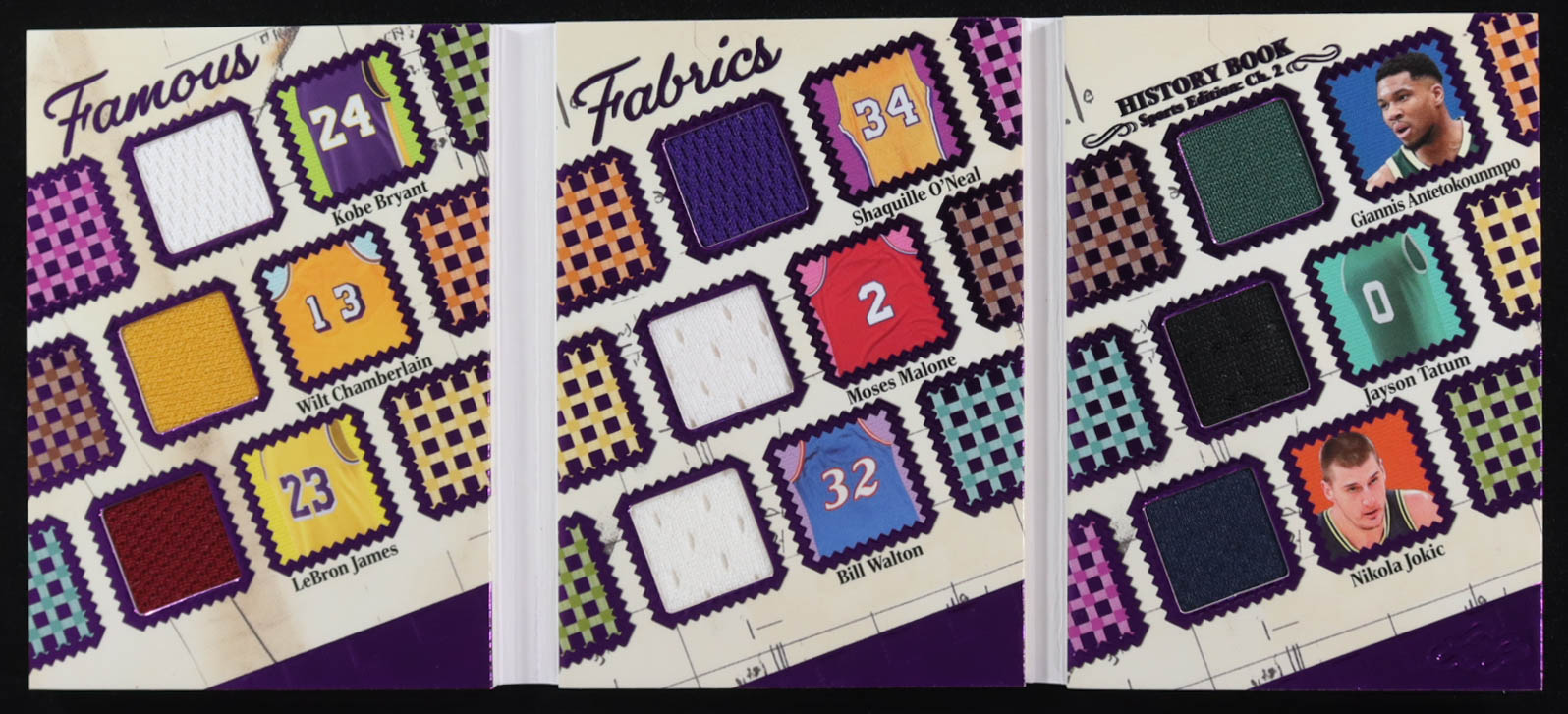2025 Leaf History Book Sports Edition Chapter 2 Famous Fabrics Purple #FF2 #5/8 Kobe Bryant / Wilt Chamberlain / LeBron James / Shaquille O'Neal / Moses Malone / Bill Walton / Giannis Antetokounmpo / Jayson Tatum / Nikola Jokic at PristineAuction.com 2025 Leaf History Book Sports Edition Chapter 2 Famous Fabrics Purple #FF2 #5/8 Kobe Bryant / Wilt Chamberlain / LeBron James / Shaquille O'Neal / Moses Malone / Bill Walton / Giannis Antetokounmpo / Jayson Tatum / Nikola Jokic at PristineAuction.com
