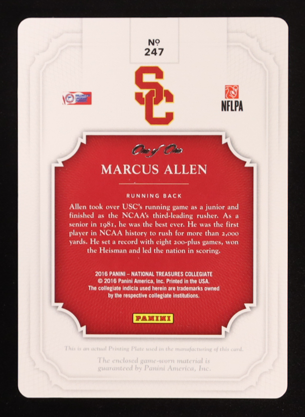 Marcus Allen 2016 Panini National Treasures Collegiate Jersey Printing Plates Yellow #247 #1/1 at PristineAuction.com Marcus Allen 2016 Panini National Treasures Collegiate Jersey Printing Plates Yellow #247 #1/1 at PristineAuction.com
