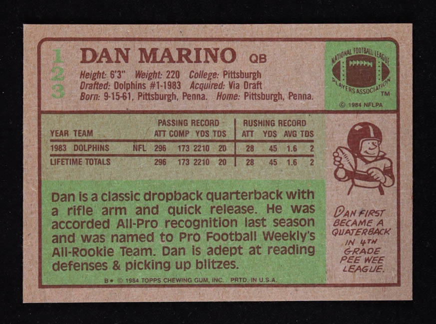 Dan Marino 1984 Topps #123 RC at PristineAuction.com Dan Marino 1984 Topps #123 RC at PristineAuction.com