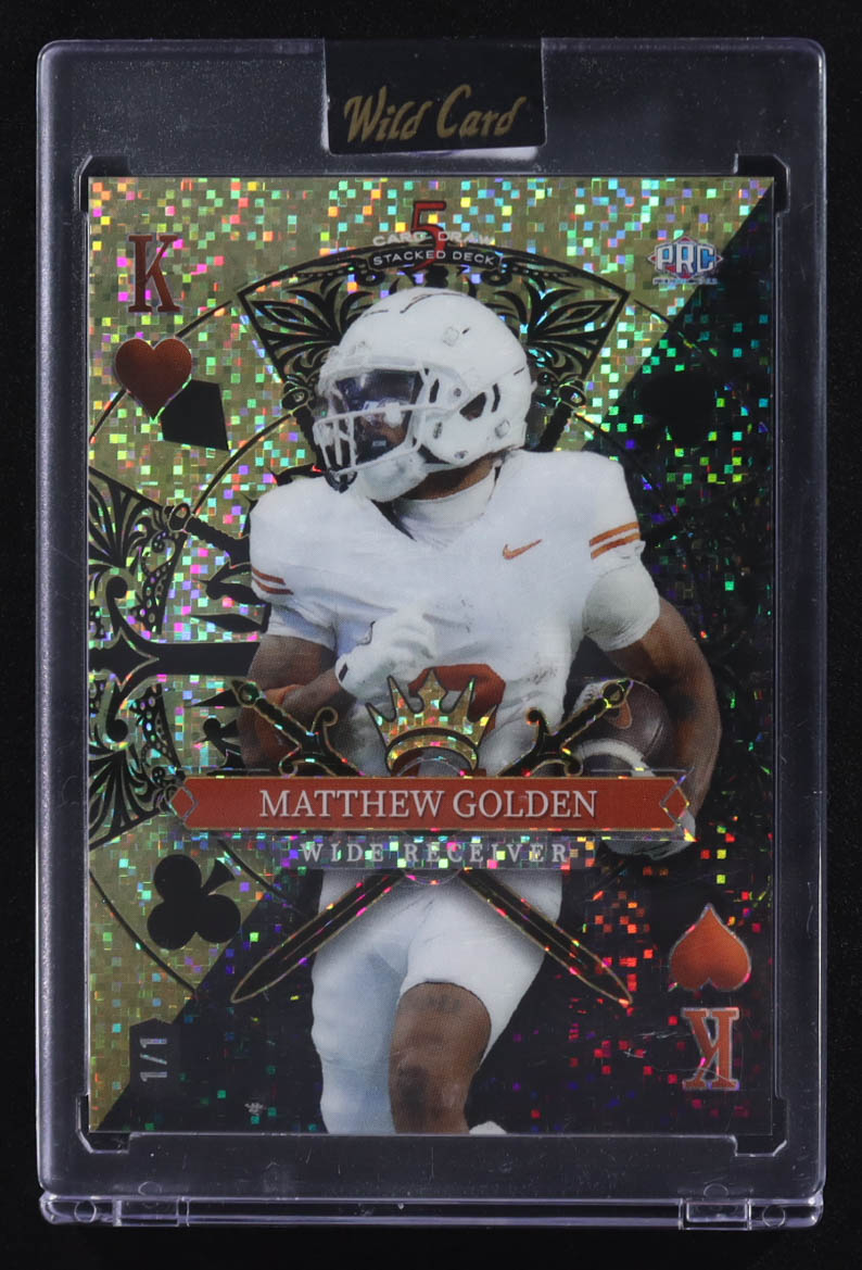 Matthew Golden 2024 Wild Card 5 Card Stacked Deck King Of Hearts #JH-MGN RC #1/1 at PristineAuction.com Matthew Golden 2024 Wild Card 5 Card Stacked Deck King Of Hearts #JH-MGN RC #1/1 at PristineAuction.com