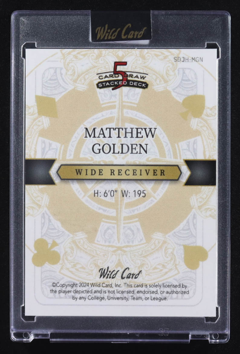 Matthew Golden 2024 Wild Card 5 Card Stacked Deck King Of Hearts #JH-MGN RC #1/1 at PristineAuction.com Matthew Golden 2024 Wild Card 5 Card Stacked Deck King Of Hearts #JH-MGN RC #1/1 at PristineAuction.com