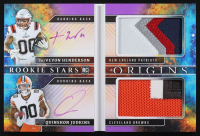 TreVeyon Henderson / Quinshon Judkins 2025 Panini Origins Rookie Stars Dual Patch Signatures Booklet Purple #9 #19/23 RC at PristineAuction.com