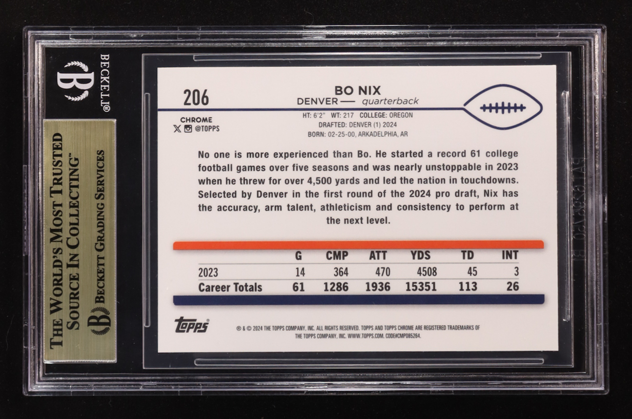 Bo Nix 2024 Topps Chrome #206 RC (BGS 9.5) at PristineAuction.com Bo Nix 2024 Topps Chrome #206 RC (BGS 9.5) at PristineAuction.com