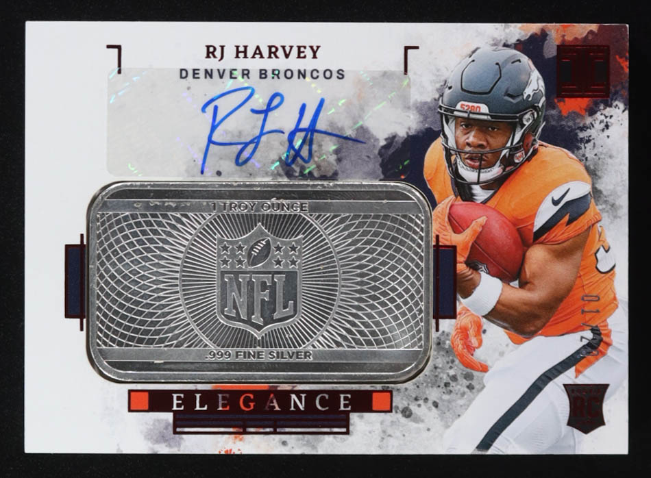RJ Harvey 2025 Panini Impeccable Elegance Rookie Silver Autographs #10 #01/20 RC at PristineAuction.com RJ Harvey 2025 Panini Impeccable Elegance Rookie Silver Autographs #10 #01/20 RC at PristineAuction.com