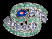 1.30 Carats Emerald, Tanzanite & Black Opal Ring | $1,500 Estimated Retail Value (UGL Cert) | Brand New at PristineAuction.com