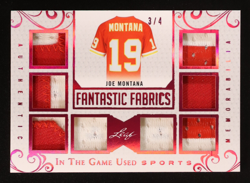 Joe Montana 2018 ITG Used Sports Fantastic Fabrics Magenta #FF14 #3/4 at PristineAuction.com Joe Montana 2018 ITG Used Sports Fantastic Fabrics Magenta #FF14 #3/4 at PristineAuction.com