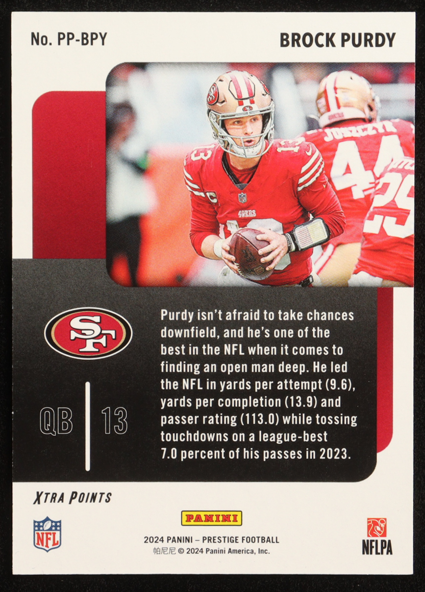 Brock Purdy 2024 Prestige Prestigious Pros Xtra Points Blue #5 #115/249 at PristineAuction.com Brock Purdy 2024 Prestige Prestigious Pros Xtra Points Blue #5 #115/249 at PristineAuction.com
