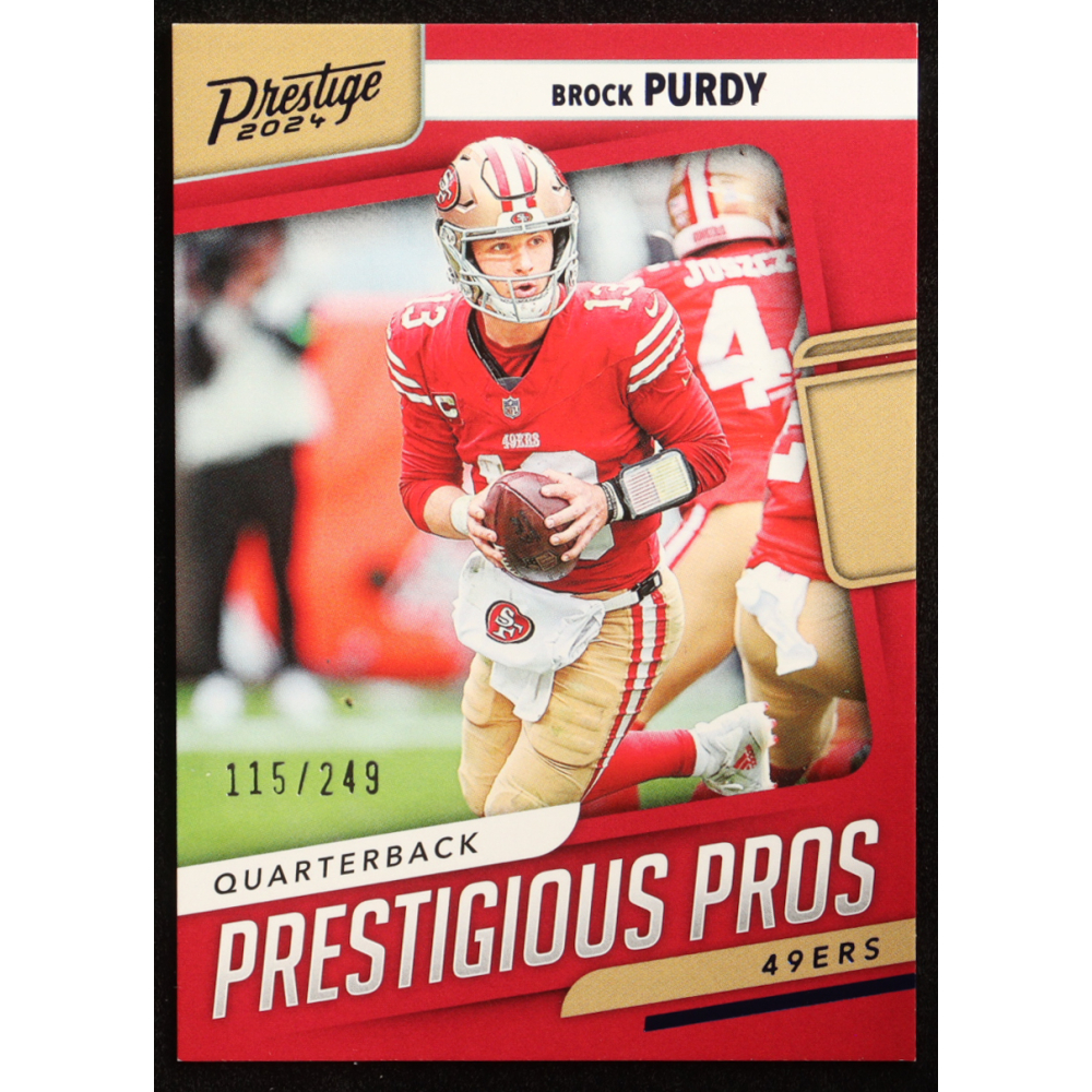 Brock Purdy 2024 Prestige Prestigious Pros Xtra Points Blue #5 #115/249 at PristineAuction.com