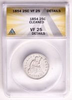 1854 Seated Liberty Silver Quarter (ANACS VF25 Details) at PristineAuction.com