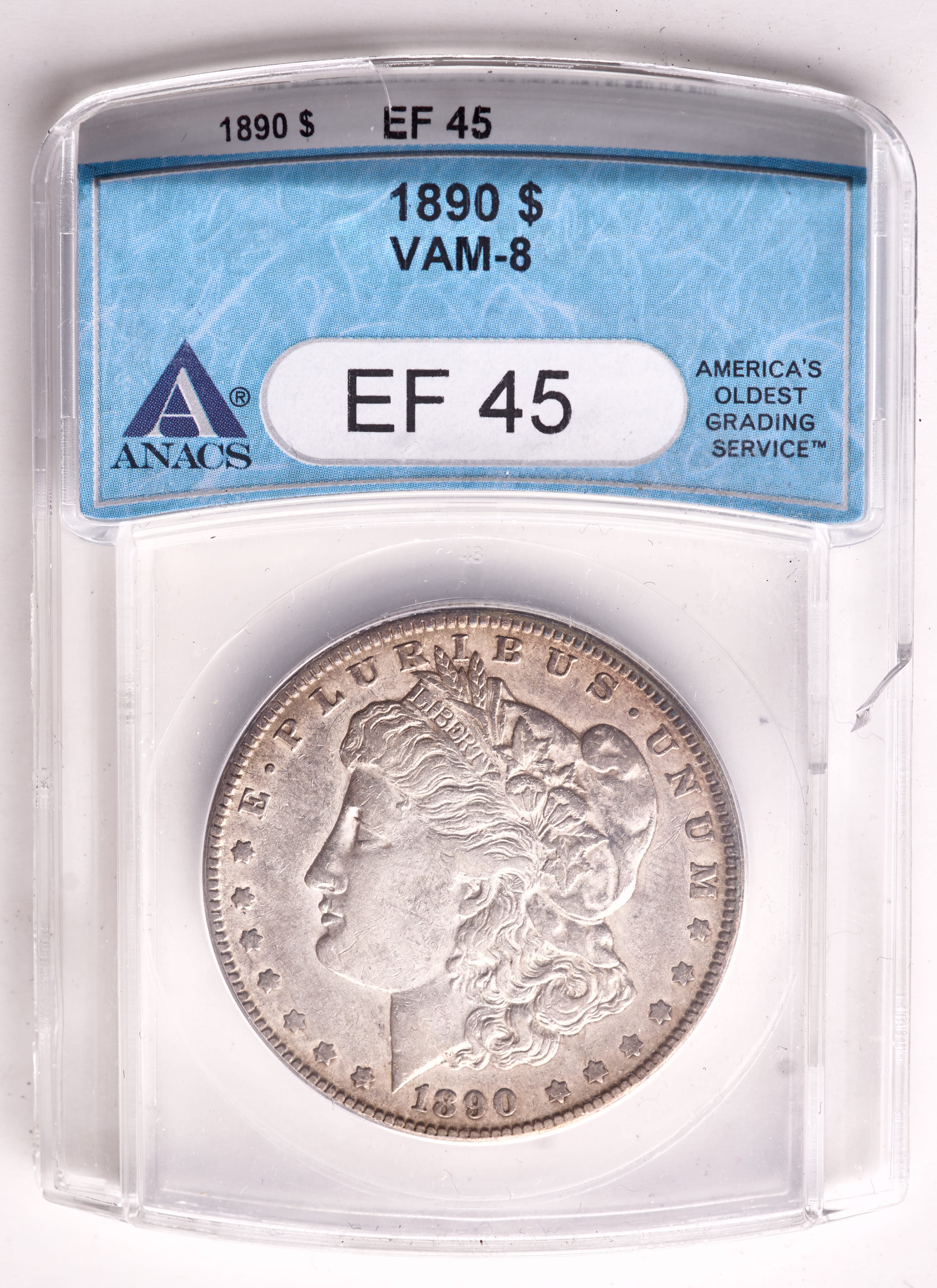 1890 Morgan Silver Dollar VAM-8 (ANACS XF45) (VSS VAM-4) at PristineAuction.com 1890 Morgan Silver Dollar VAM-8 (ANACS XF45) (VSS VAM-4) at PristineAuction.com