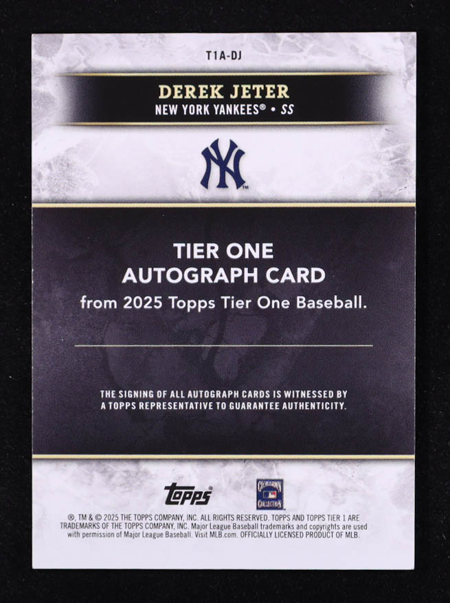 Derek Jeter 2025 Topps Tier One Tier One Autographs Blue Foil #T1ADJ #06/15 at PristineAuction.com Derek Jeter 2025 Topps Tier One Tier One Autographs Blue Foil #T1ADJ #06/15 at PristineAuction.com