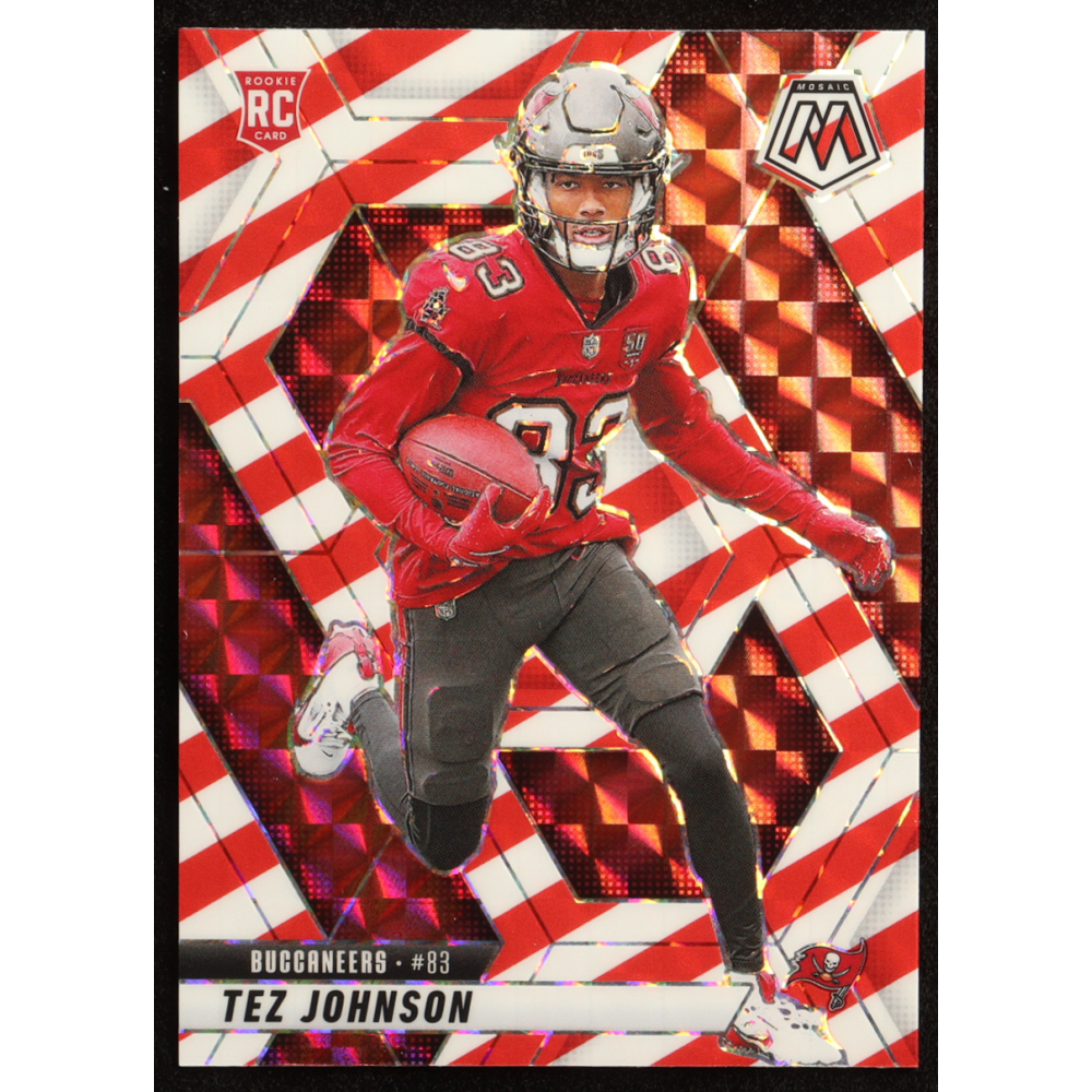 Tez Johnson 2025 Panini Mosaic Mosaic Red and White Stripe #316 RC at PristineAuction.com