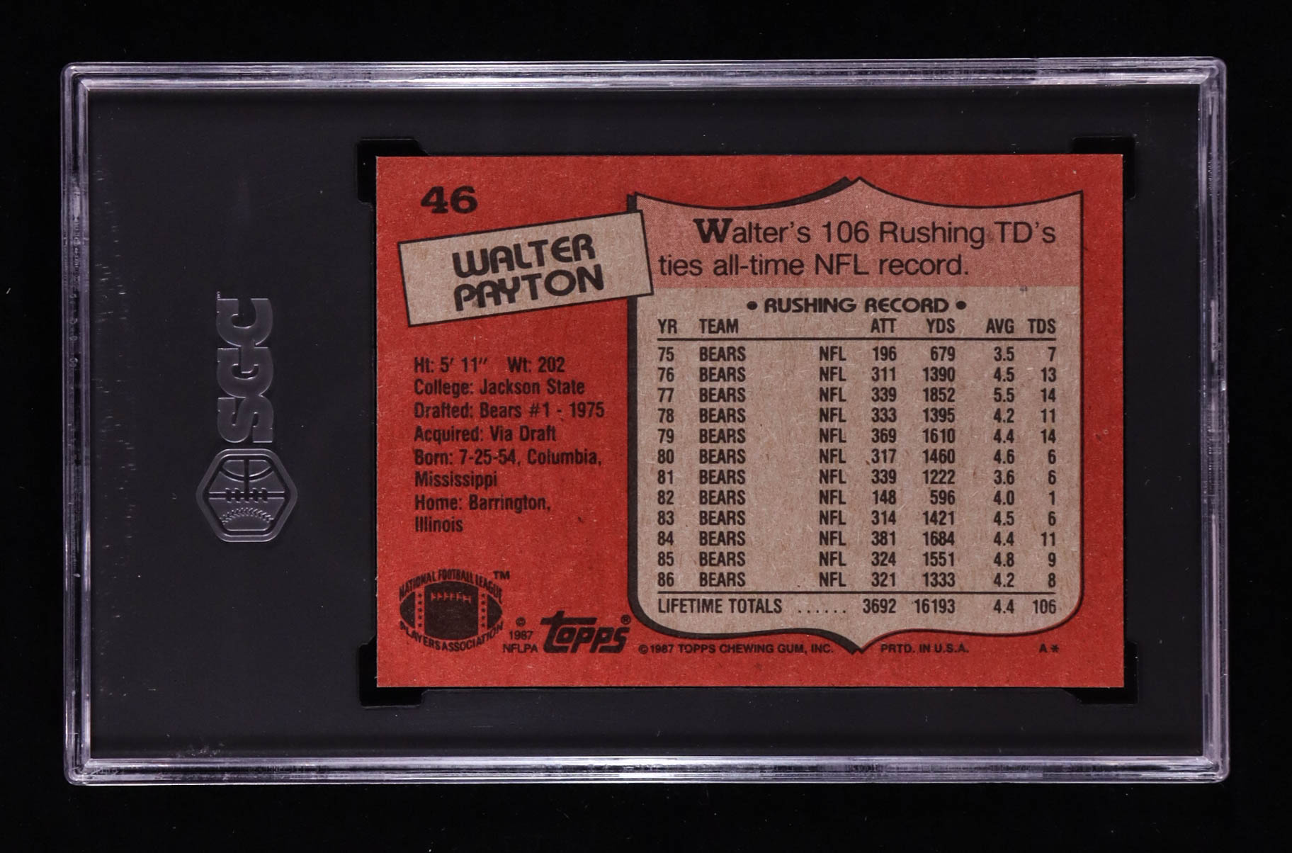Walter Payton 1987 Topps #46 (SGC 9) at PristineAuction.com Walter Payton 1987 Topps #46 (SGC 9) at PristineAuction.com