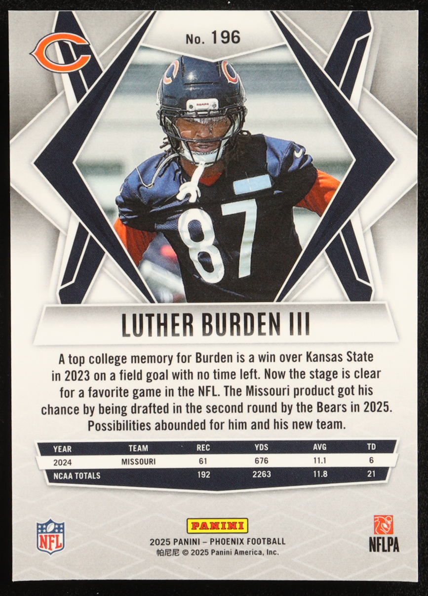 Luther Burden III 2025 Panini Phoenix #196 RC at PristineAuction.com Luther Burden III 2025 Panini Phoenix #196 RC at PristineAuction.com