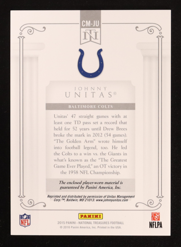 Johnny Unitas 2015 Panini National Treasures Century Materials #CMJU #48/99 at PristineAuction.com Johnny Unitas 2015 Panini National Treasures Century Materials #CMJU #48/99 at PristineAuction.com