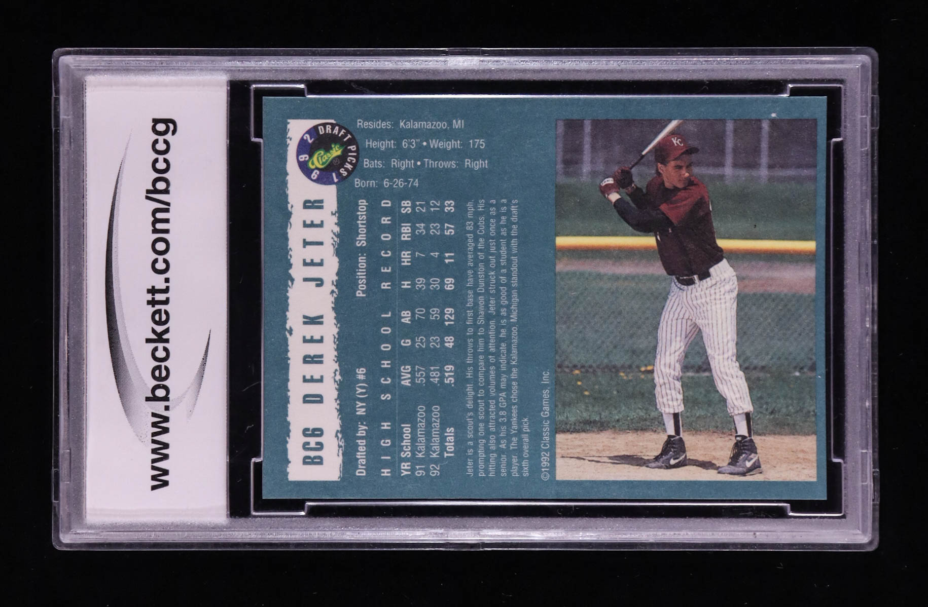 Derek Jeter 1992 Classic Draft Picks Foil Bonus #BC6 RC (BCCG 10) at PristineAuction.com Derek Jeter 1992 Classic Draft Picks Foil Bonus #BC6 RC (BCCG 10) at PristineAuction.com