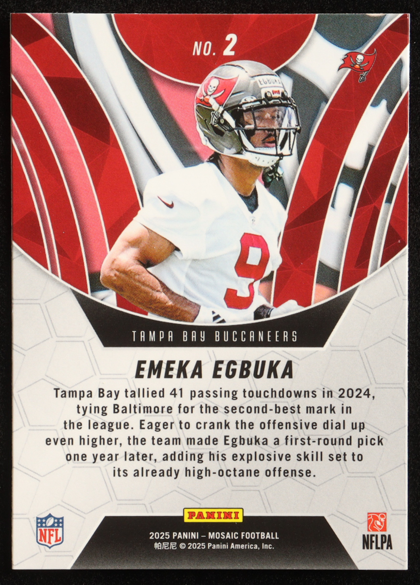 Emeka Egbuka 2025 Panini Mosaic Elevate #2 RC at PristineAuction.com Emeka Egbuka 2025 Panini Mosaic Elevate #2 RC at PristineAuction.com