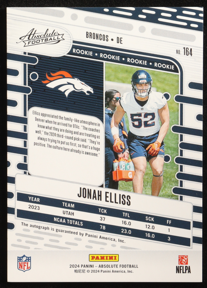 Jonah Elliss 2024 Absolute Signatures Spectrum Green #164 #12/25 RC at PristineAuction.com Jonah Elliss 2024 Absolute Signatures Spectrum Green #164 #12/25 RC at PristineAuction.com