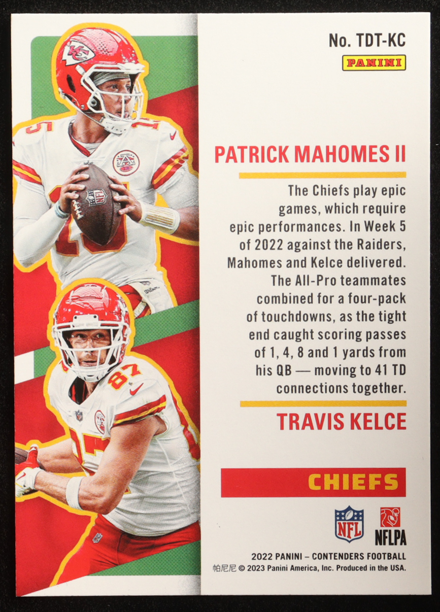 Patrick Mahomes II / Travis Kelce 2022 Panini Contenders Touchdown Tandems #6 at PristineAuction.com Patrick Mahomes II / Travis Kelce 2022 Panini Contenders Touchdown Tandems #6 at PristineAuction.com