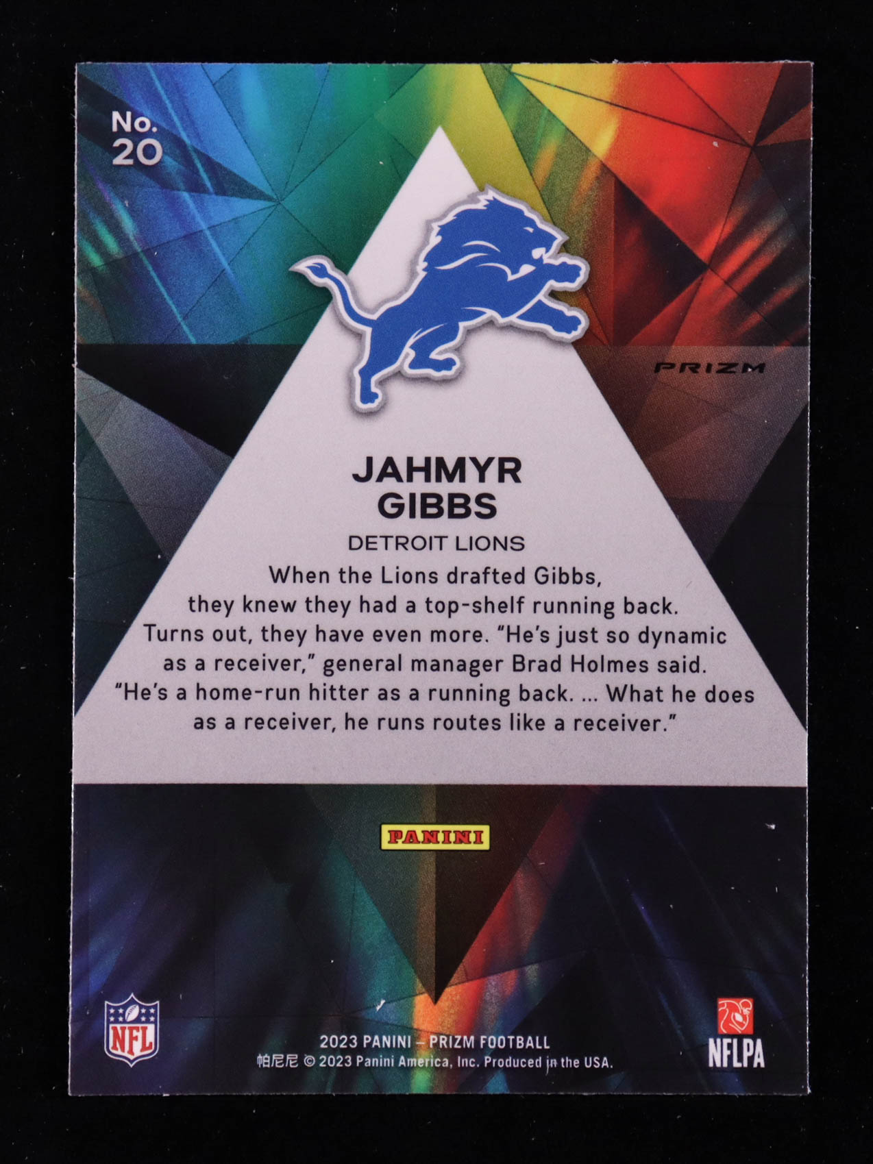 Jahmyr Gibbs 2023 Prizm Prizmatic Green #20 RC at PristineAuction.com Jahmyr Gibbs 2023 Prizm Prizmatic Green #20 RC at PristineAuction.com