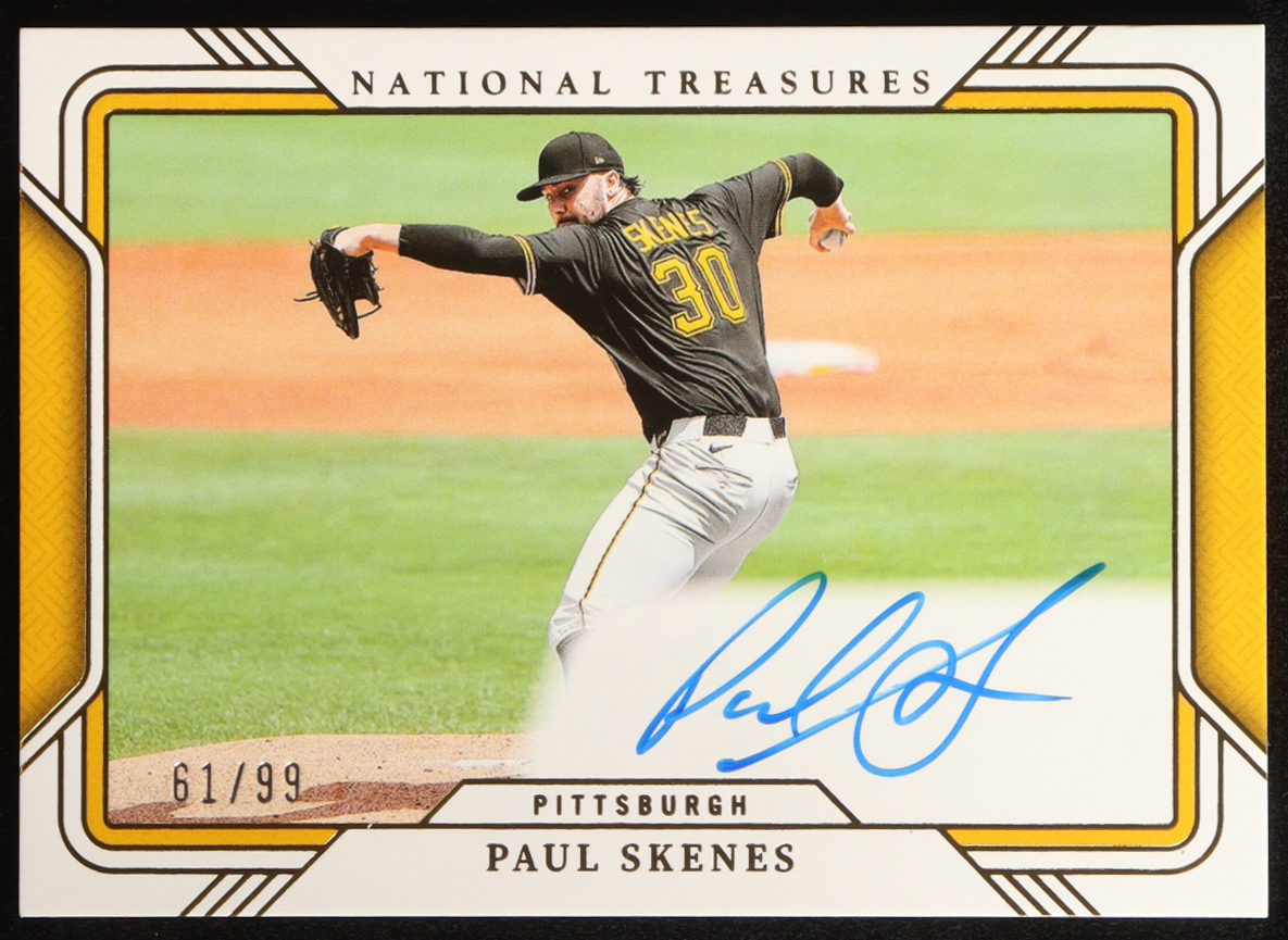 Paul Skenes 2025 Panini National Treasures Field Pass Autographs #13 #61/99 at PristineAuction.com Paul Skenes 2025 Panini National Treasures Field Pass Autographs #13 #61/99 at PristineAuction.com