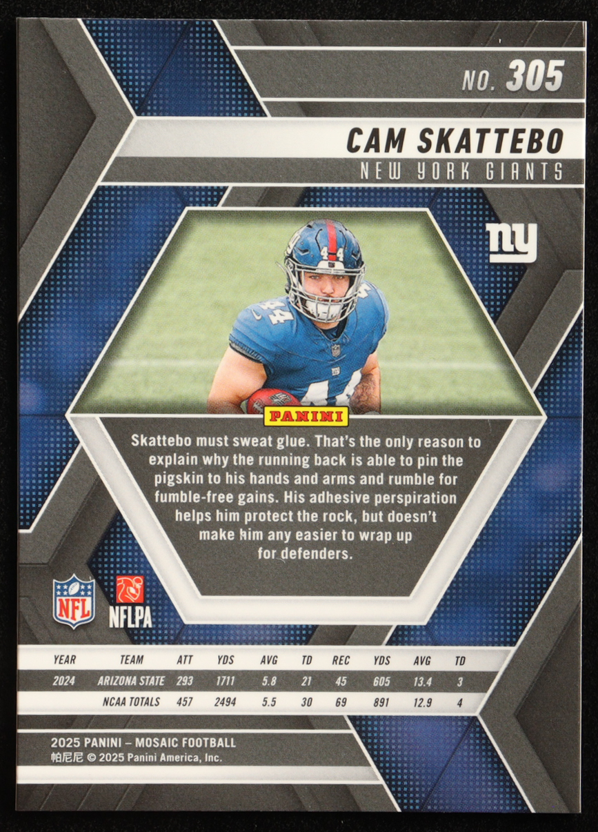 Cam Skattebo 2025 Panini Mosaic #305 RC at PristineAuction.com Cam Skattebo 2025 Panini Mosaic #305 RC at PristineAuction.com