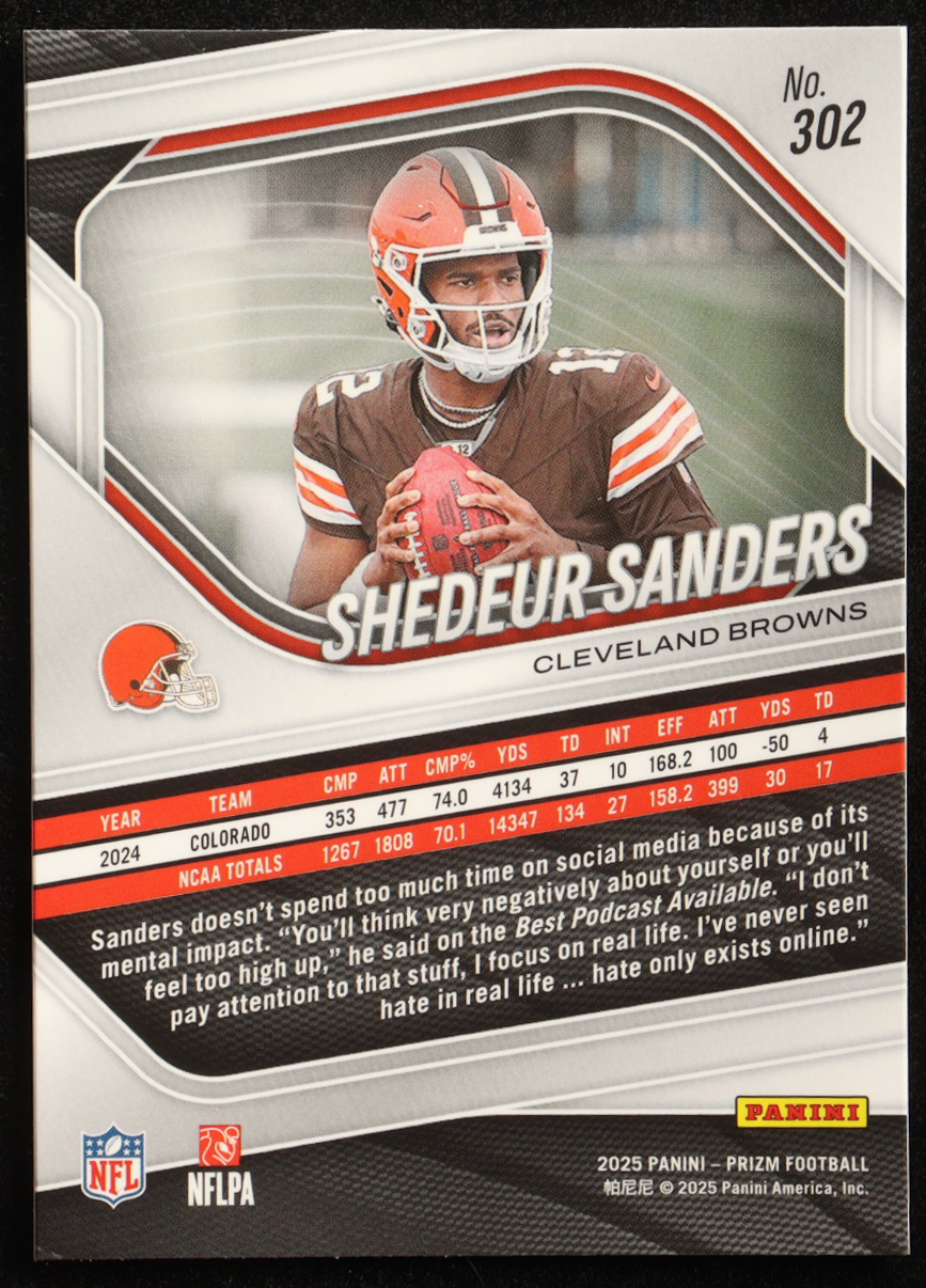 Shedeur Sanders 2025 Panini Prizm #302 RC at PristineAuction.com Shedeur Sanders 2025 Panini Prizm #302 RC at PristineAuction.com