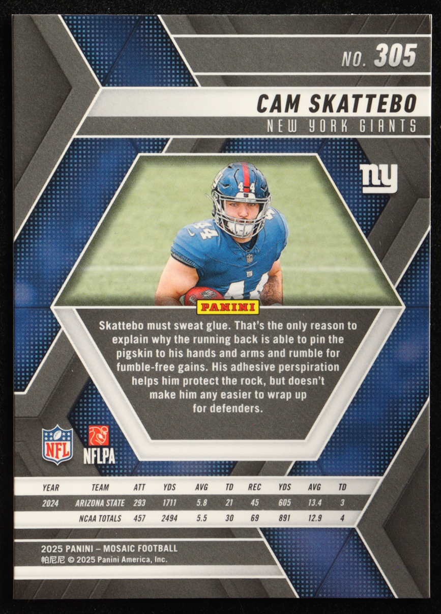 Cam Skattebo 2025 Panini Mosaic #305 RC at PristineAuction.com Cam Skattebo 2025 Panini Mosaic #305 RC at PristineAuction.com