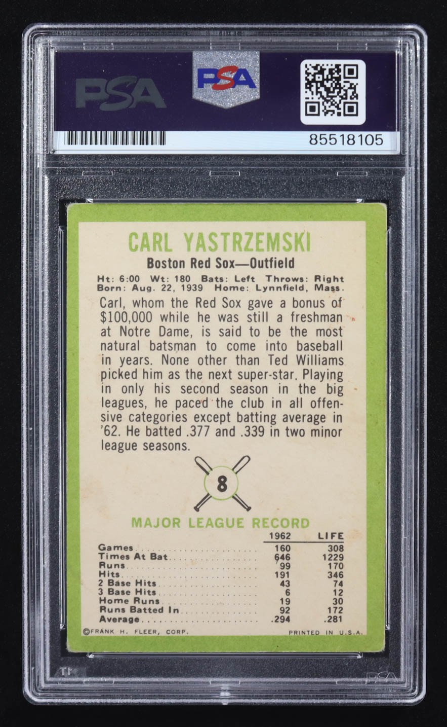 Carl Yastrzemski Signed 1963 Fleer #8 (PSA | Autograph Graded PSA 10) at PristineAuction.com Carl Yastrzemski Signed 1963 Fleer #8 (PSA | Autograph Graded PSA 10) at PristineAuction.com