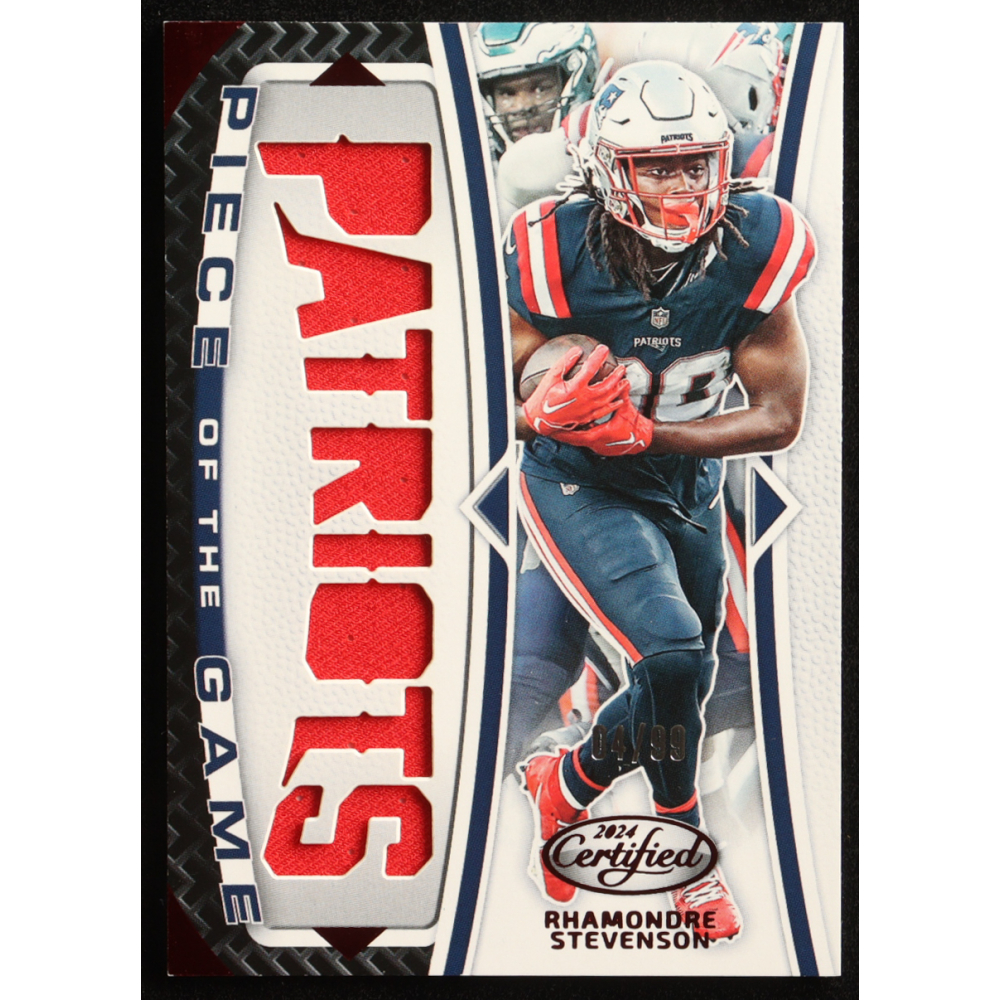 Rhamondre Stevenson 2024 Certified Piece of the Game Red #55 #04/99 at PristineAuction.com