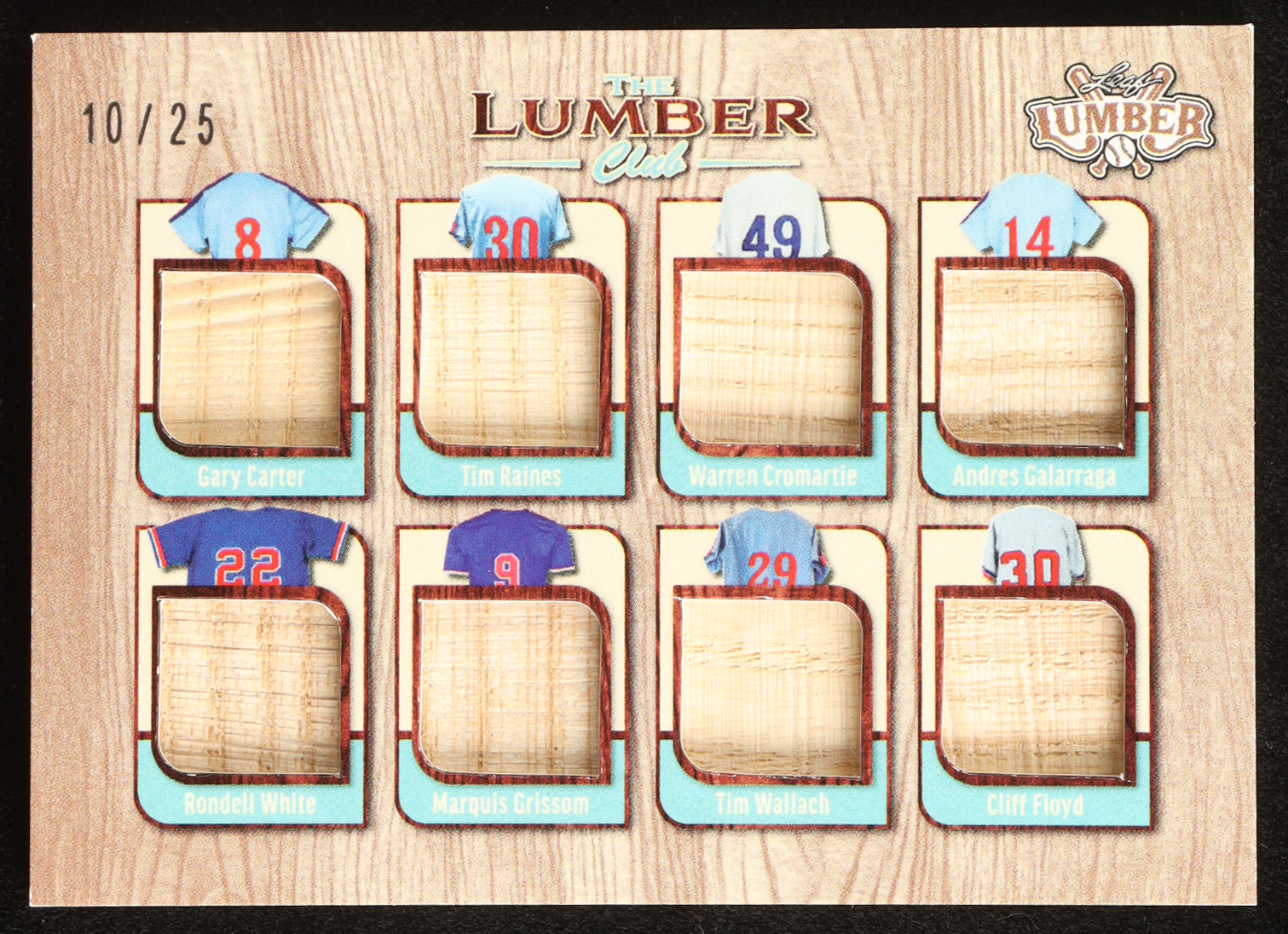 Carter / Raines / Cromartie / Galarraga / White / Grissom / Wallach / Floyd 2025 Leaf Lumber The Lumber Club Relics #LC4 #10/25 at PristineAuction.com Carter / Raines / Cromartie / Galarraga / White / Grissom / Wallach / Floyd 2025 Leaf Lumber The Lumber Club Relics #LC4 #10/25 at PristineAuction.com