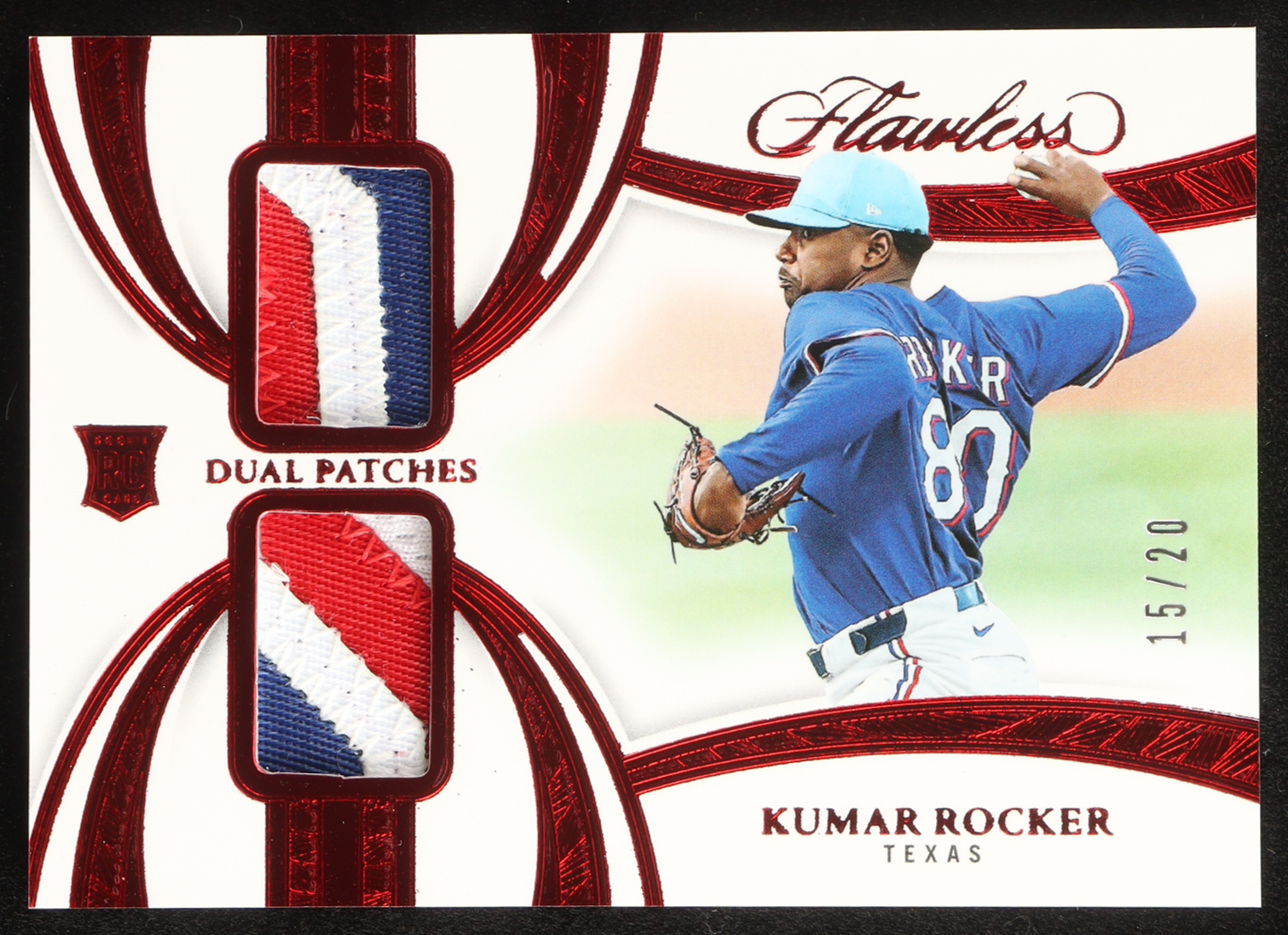 Kumar Rocker 2025 Panini Flawless Dual Patches Ruby #21 #15/20 RC at PristineAuction.com Kumar Rocker 2025 Panini Flawless Dual Patches Ruby #21 #15/20 RC at PristineAuction.com