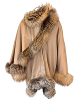 Silk-Lined Cashmere Cape with Fox Fur Trim - Betty Jane France Collection at PristineAuction.com