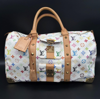 Louis Vuitton White Monogram Multicolor Keepall 45 #1 - Betty Jane France Collection at PristineAuction.com