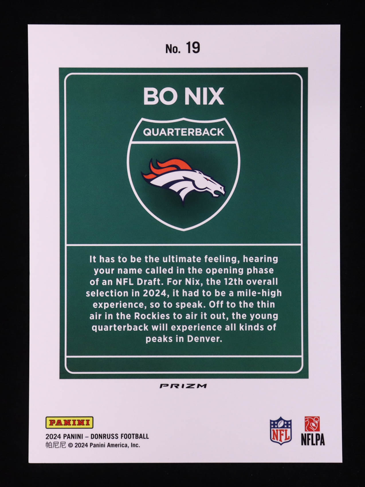 Bo Nix 2024 Donruss Downtown Oversize #19 RC at PristineAuction.com Bo Nix 2024 Donruss Downtown Oversize #19 RC at PristineAuction.com