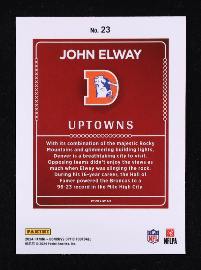 John Elway 2024 Donruss Optic Uptowns #23 at PristineAuction.com John Elway 2024 Donruss Optic Uptowns #23 at PristineAuction.com