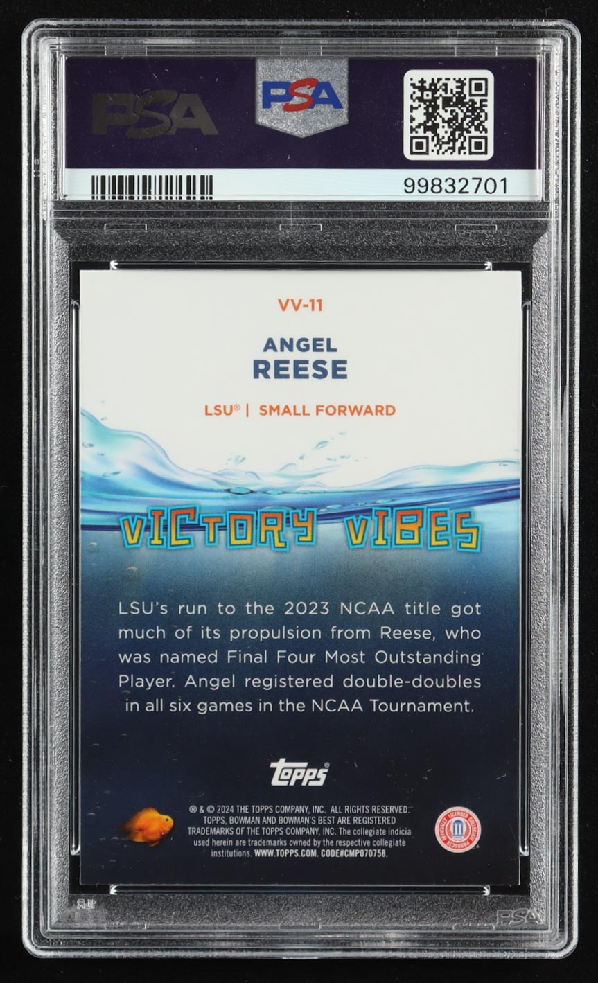 Angel Reese 2023-24 Bowman's Best University Victory Vibes Speckle Refractors #VV11 RC (PSA 10) at PristineAuction.com Angel Reese 2023-24 Bowman's Best University Victory Vibes Speckle Refractors #VV11 RC (PSA 10) at PristineAuction.com