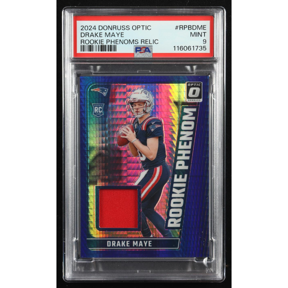 Drake Maye 2024 Donruss Optic Rookie Phenoms Blue Hyper #12 (PSA 9) at PristineAuction.com