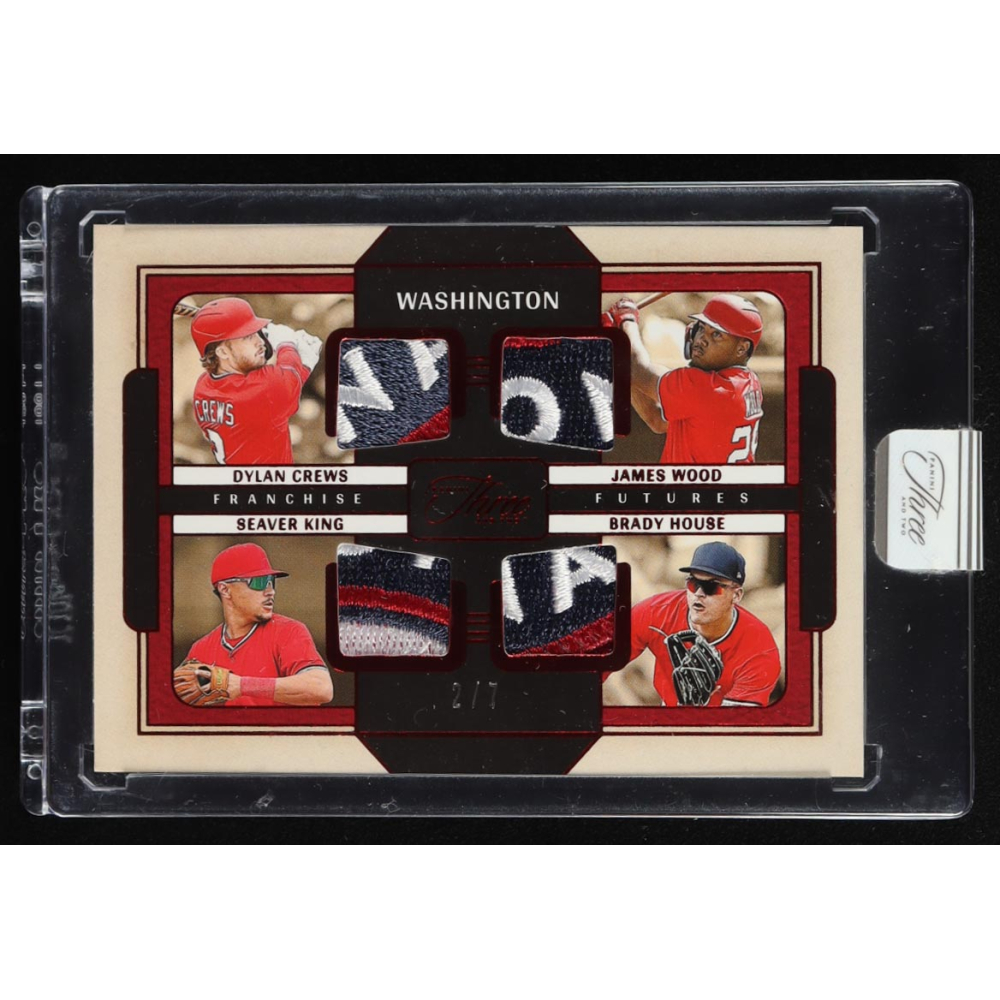 Dylan Crews / James Wood / Seaver King / Brady House 2025 Panini Three and Two Franchise Futures Memorabilia Red FOTL #4 #2/7 RC at PristineAuction.com