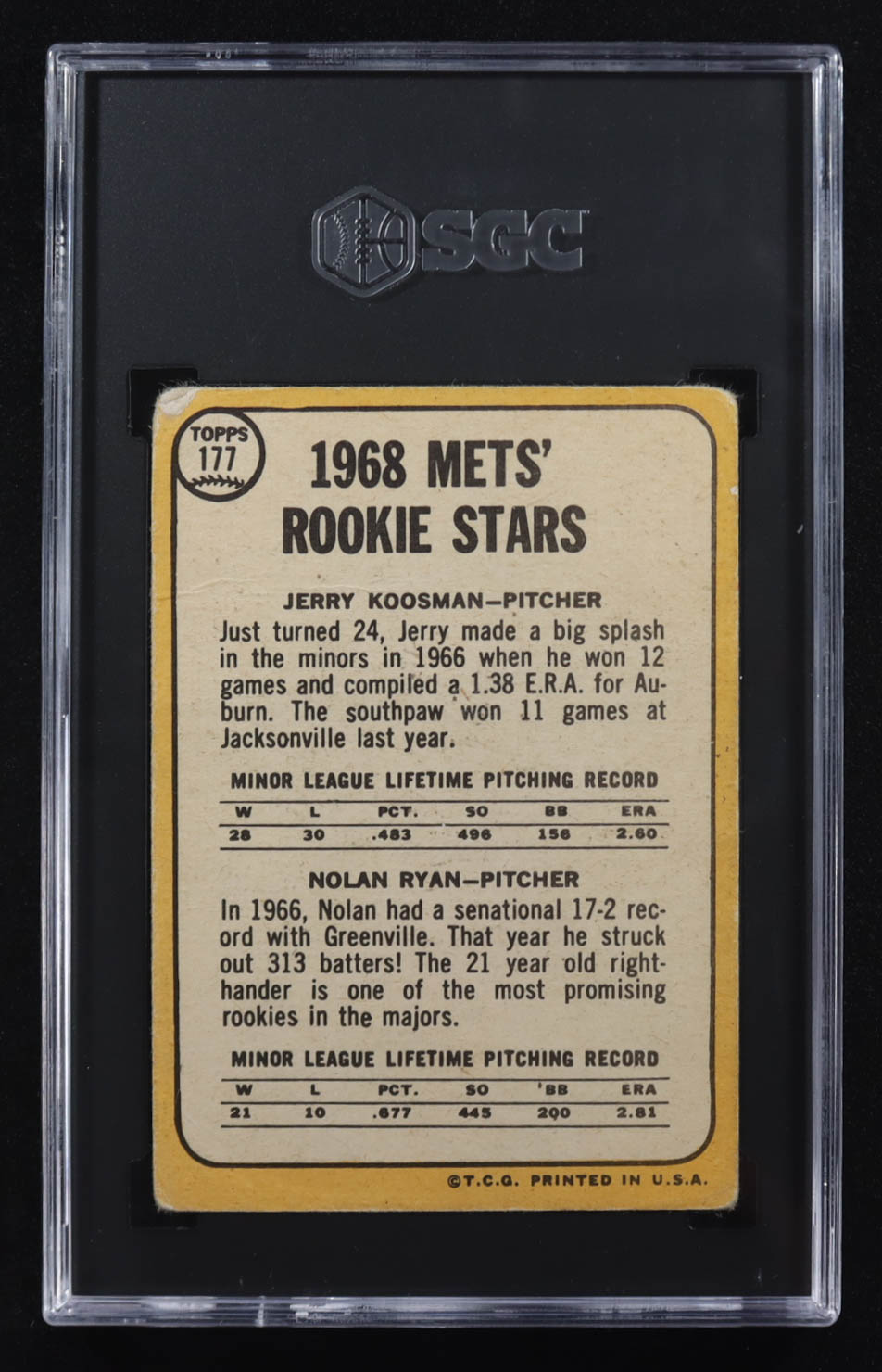 Nolan Ryan 1968 Topps Mets Rookie Stars #177 RC (SGC 1) at PristineAuction.com Nolan Ryan 1968 Topps Mets Rookie Stars #177 RC (SGC 1) at PristineAuction.com