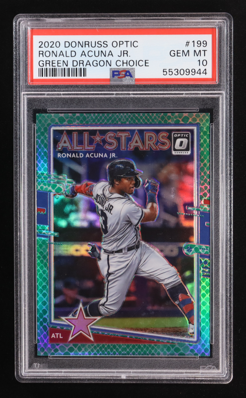 Ronald Acuna Jr. 2020 Panini Donruss Optic Green Dragon Choice AS #199 #63/84 (PSA 10) at PristineAuction.com Ronald Acuna Jr. 2020 Panini Donruss Optic Green Dragon Choice AS #199 #63/84 (PSA 10) at PristineAuction.com