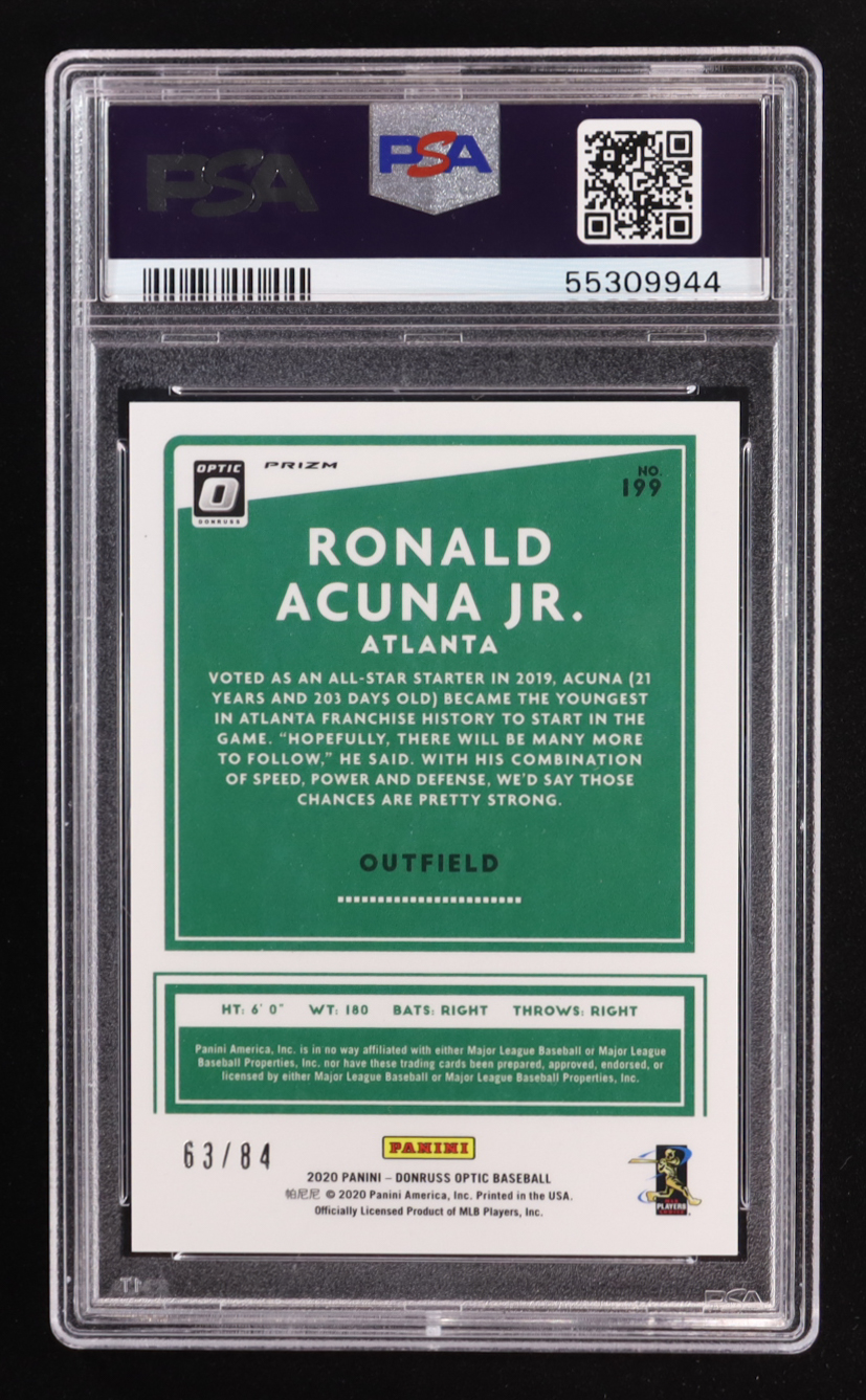 Ronald Acuna Jr. 2020 Panini Donruss Optic Green Dragon Choice AS #199 #63/84 (PSA 10) at PristineAuction.com Ronald Acuna Jr. 2020 Panini Donruss Optic Green Dragon Choice AS #199 #63/84 (PSA 10) at PristineAuction.com