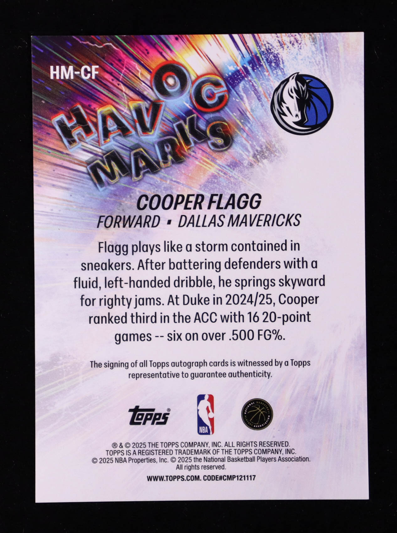 Cooper Flagg 2025-26 Topps Havoc Marks #HMCF RC at PristineAuction.com Cooper Flagg 2025-26 Topps Havoc Marks #HMCF RC at PristineAuction.com