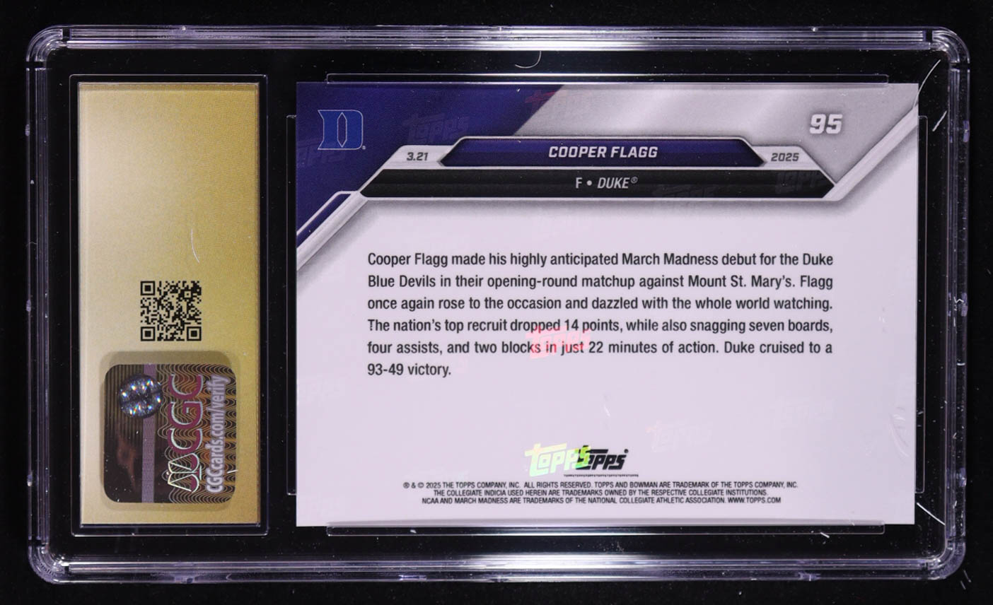 Cooper Flagg 2024-25 Bowman University Now #95 RC (CGC 10 | Pristine Black Label) at PristineAuction.com Cooper Flagg 2024-25 Bowman University Now #95 RC (CGC 10 | Pristine Black Label) at PristineAuction.com