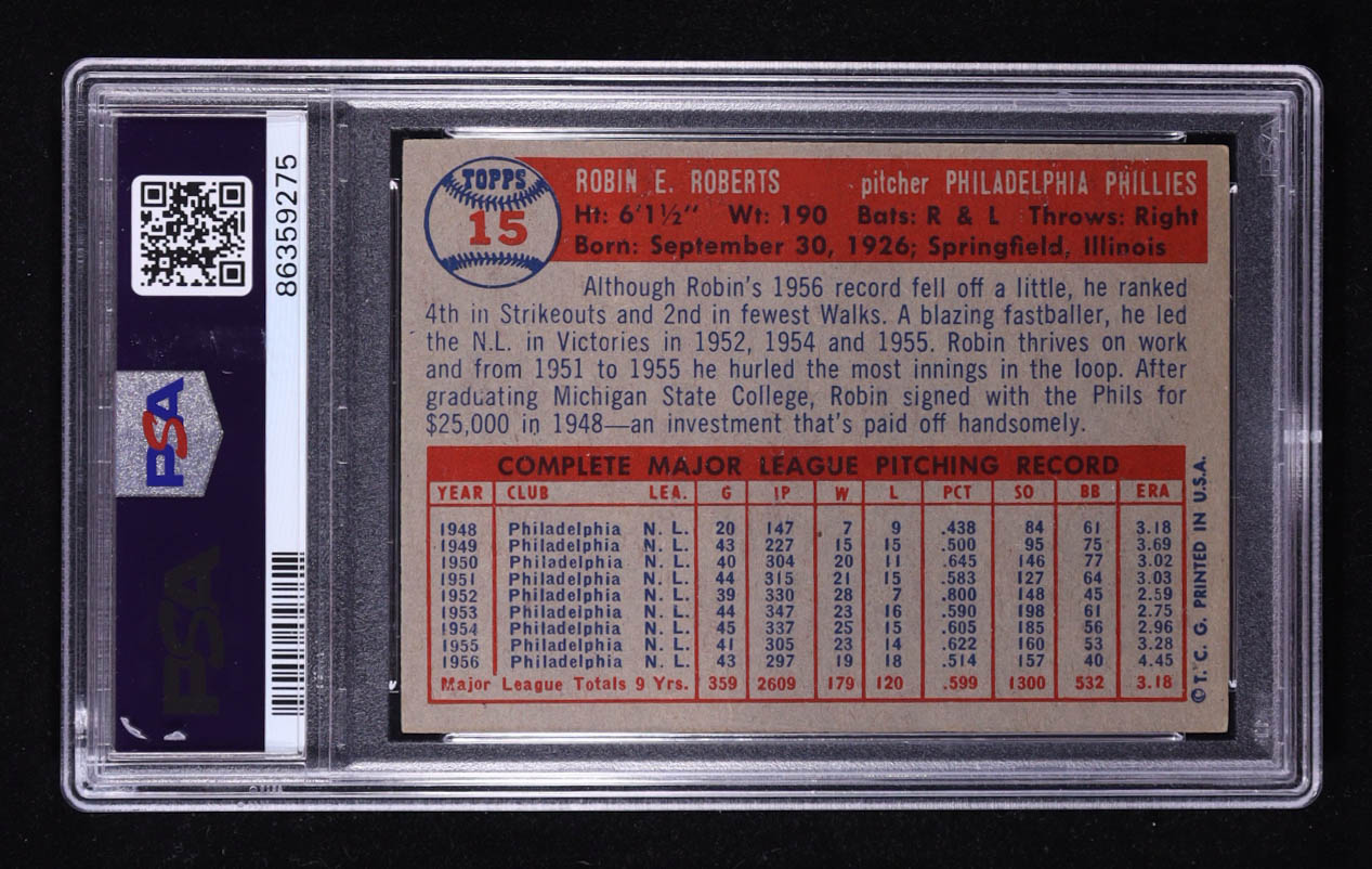 Robin Roberts 1957 Topps #15 (PSA 5) at PristineAuction.com Robin Roberts 1957 Topps #15 (PSA 5) at PristineAuction.com
