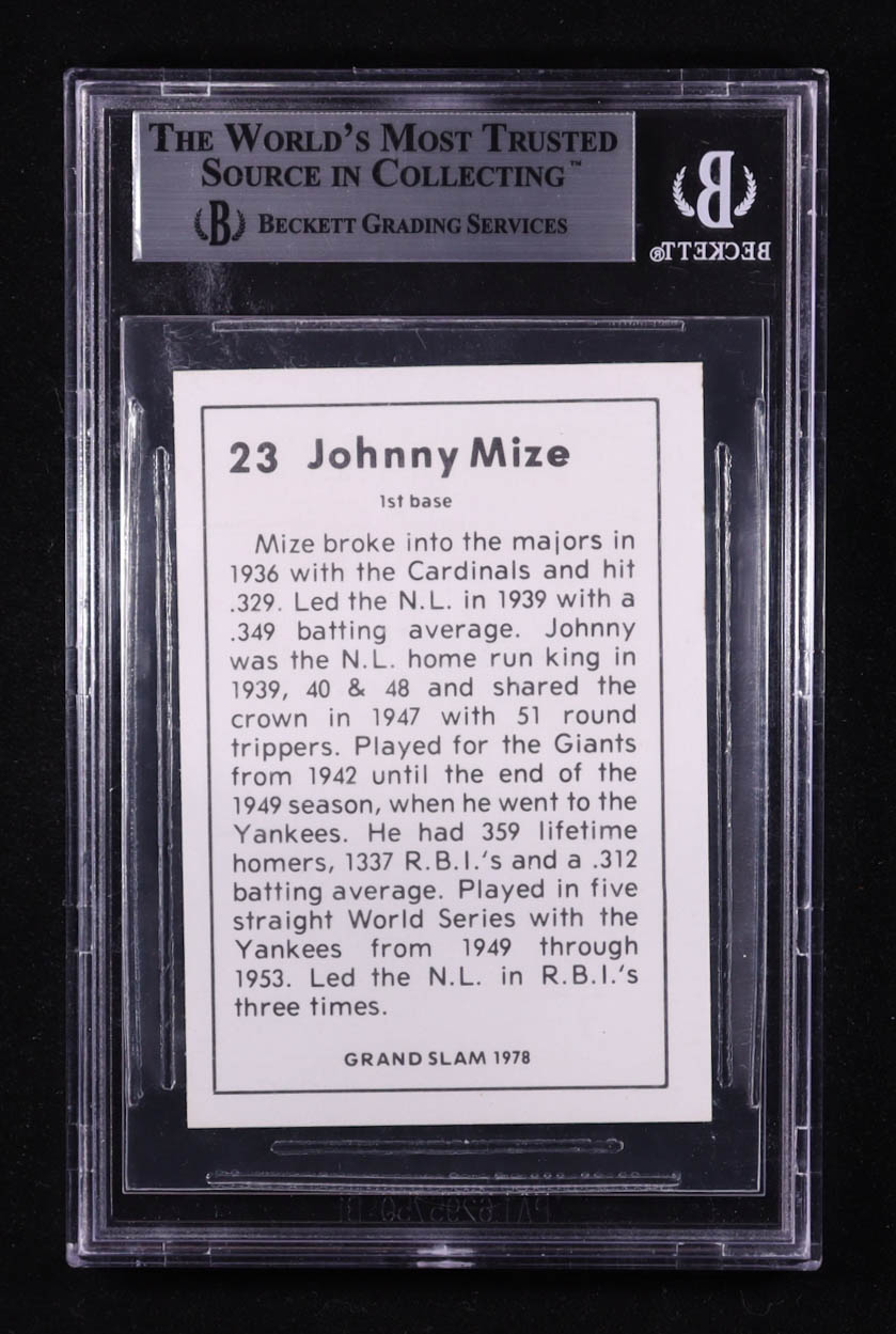 Johnny Mize Signed 1978 Grand Slam #23 (BGS Encapsulated) at PristineAuction.com Johnny Mize Signed 1978 Grand Slam #23 (BGS Encapsulated) at PristineAuction.com