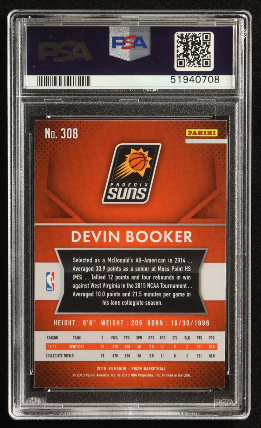 Devin Booker 2015-16 Panini Prizm #308 RC (PSA 9) at PristineAuction.com Devin Booker 2015-16 Panini Prizm #308 RC (PSA 9) at PristineAuction.com