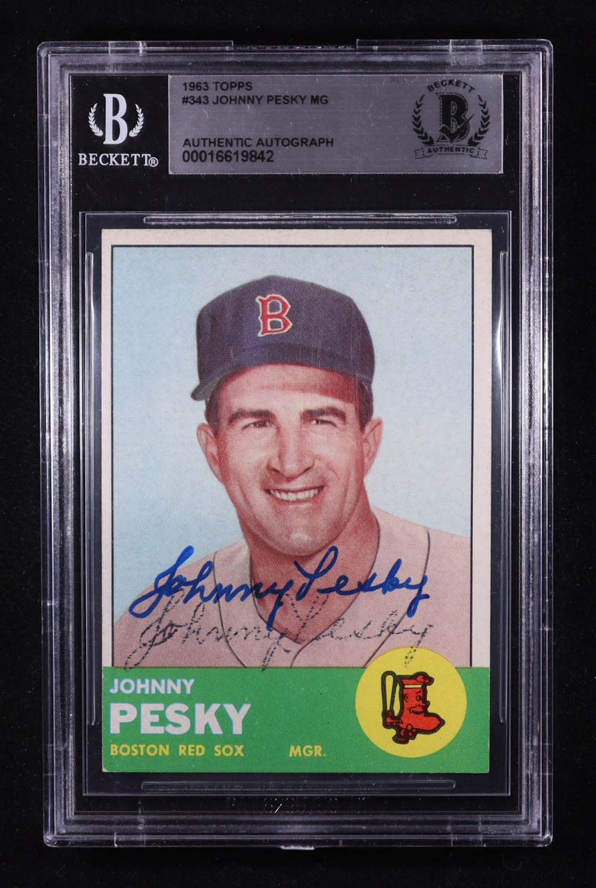 Johnny Pesky Signed 1963 Topps #343 (BGS Encapsulated) at PristineAuction.com Johnny Pesky Signed 1963 Topps #343 (BGS Encapsulated) at PristineAuction.com