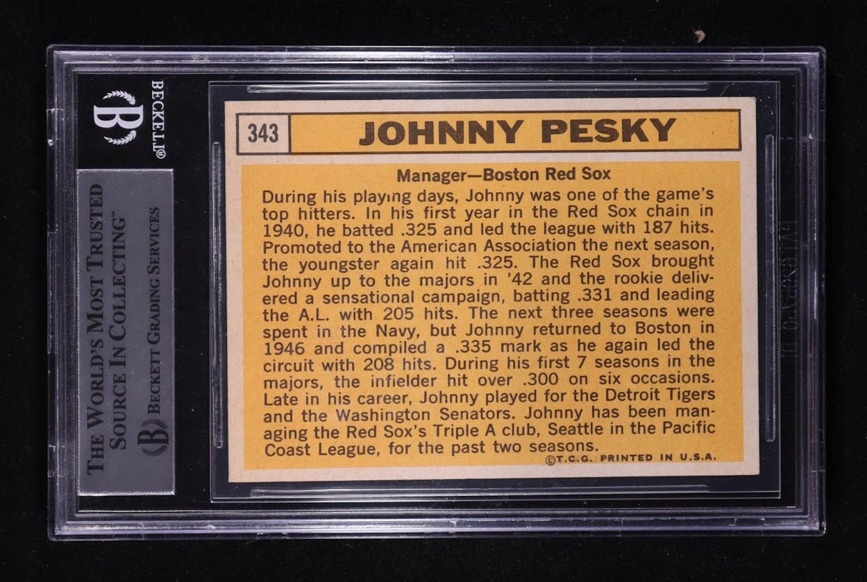 Johnny Pesky Signed 1963 Topps #343 (BGS Encapsulated) at PristineAuction.com Johnny Pesky Signed 1963 Topps #343 (BGS Encapsulated) at PristineAuction.com