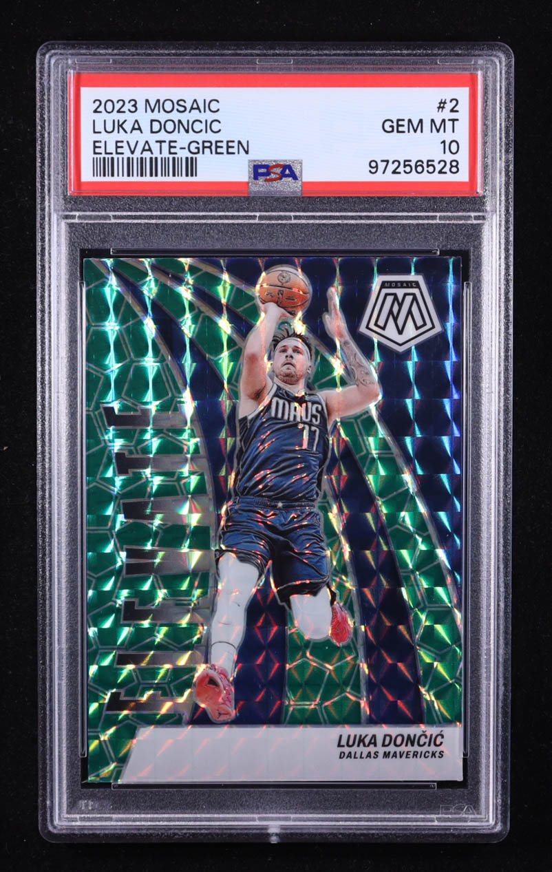 Luka Doncic 2023-24 Panini Mosaic Elevate Mosaic Green #2 (PSA 10) at PristineAuction.com Luka Doncic 2023-24 Panini Mosaic Elevate Mosaic Green #2 (PSA 10) at PristineAuction.com